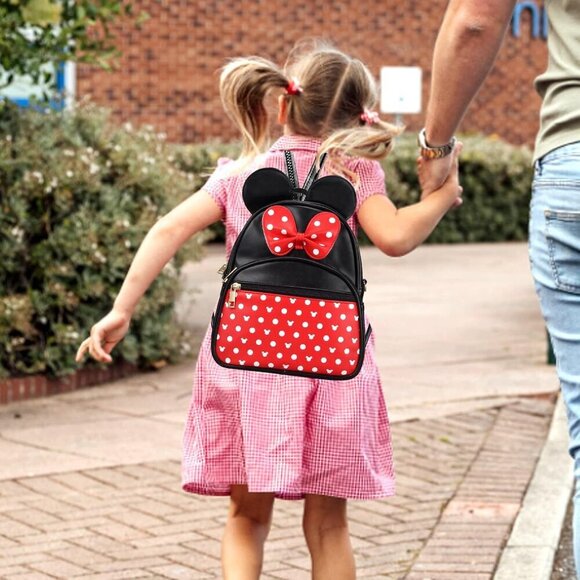 🆕 Dksyee Leather Cute Mini Mouse Women Black Bowknot PolkaDot Toddler Backpack - Picture 7 of 7